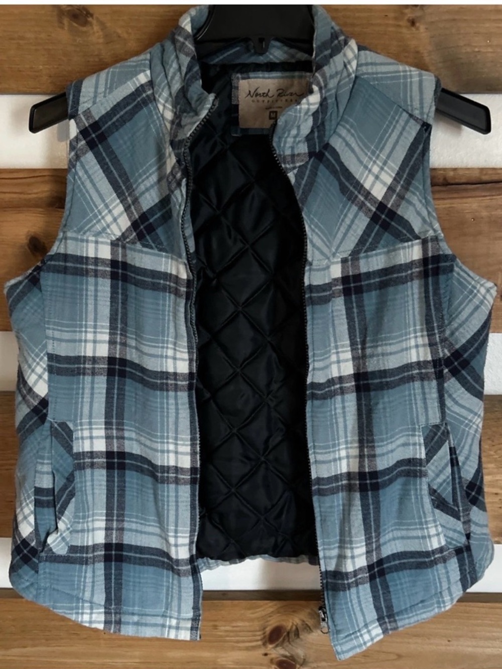 North River Outfitters Plaid Quilted Zipper Vest Cabincore w/Pockets Size M
